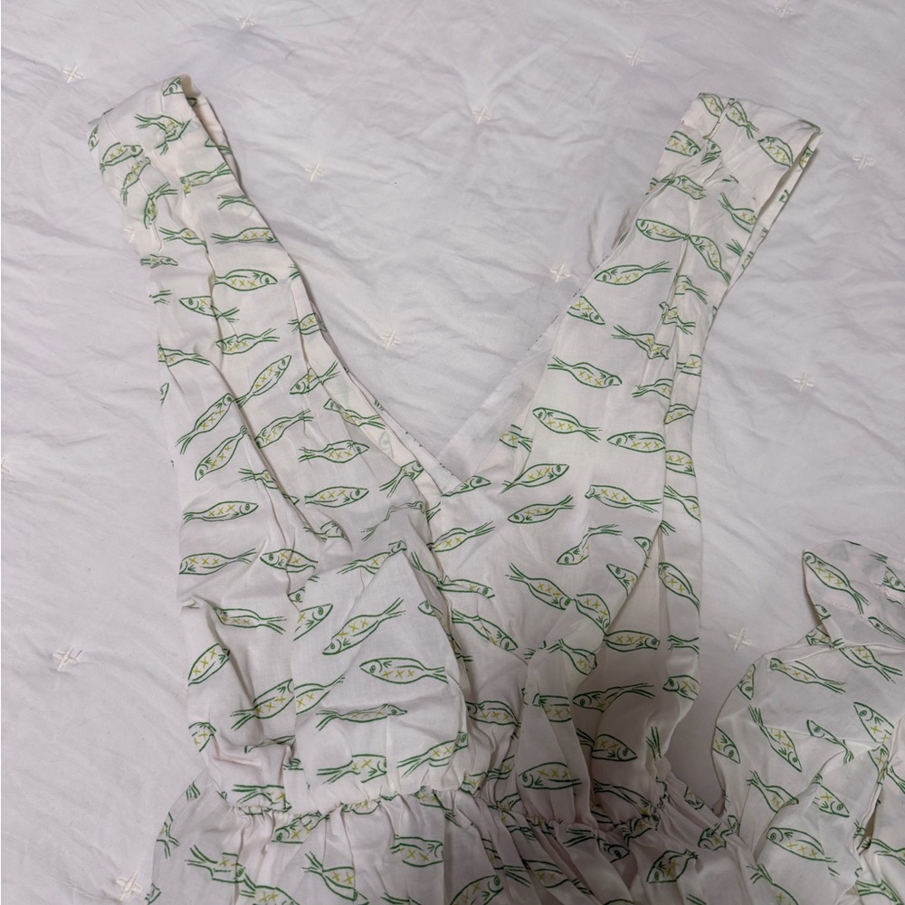 Target White Maxi Dress with Green Fish Print